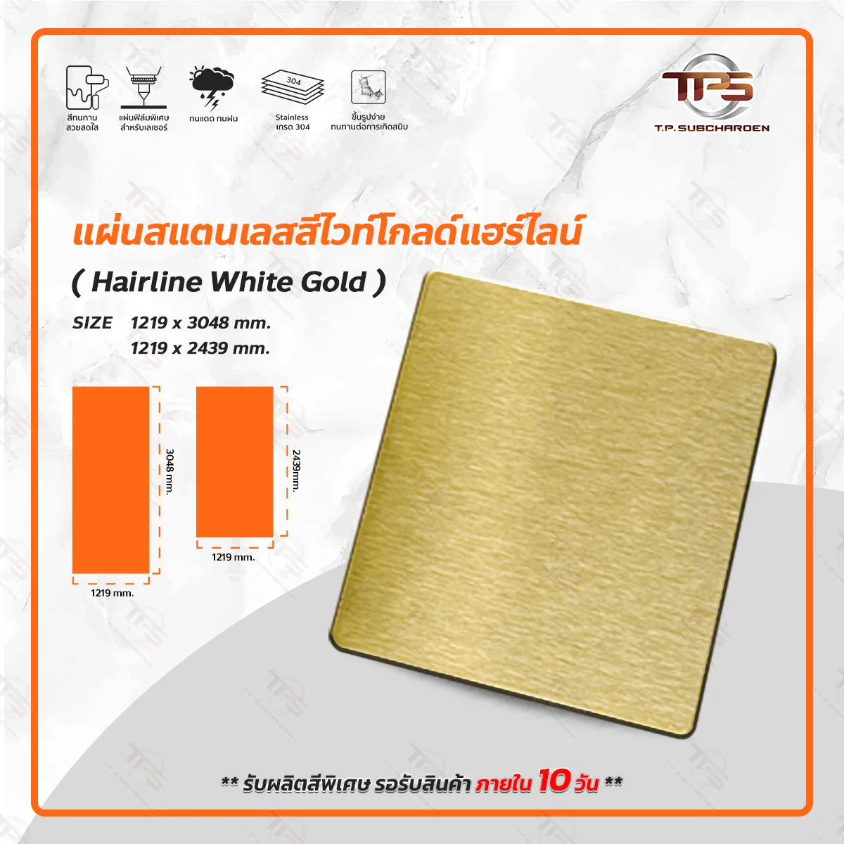 แผ่นสแตนเลสสีไวท์โกลด์ แฮร์ไลน์